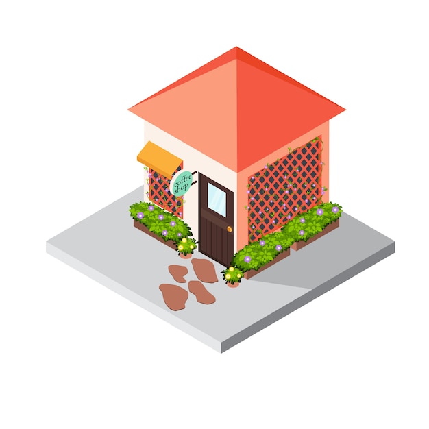 Isometric icon building coffee shop