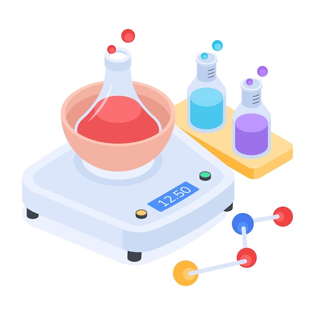 Isometric icon of chemical experiment