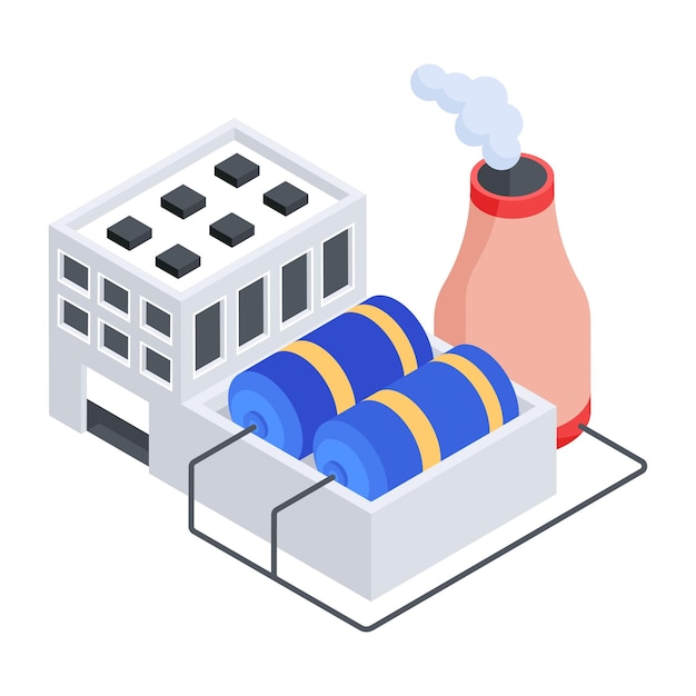 Isometric icon of factory pollution