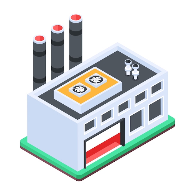 Isometric icon of factory pollution