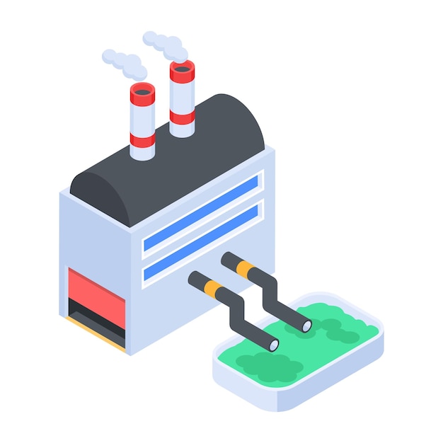 Isometric icon of factory pollution