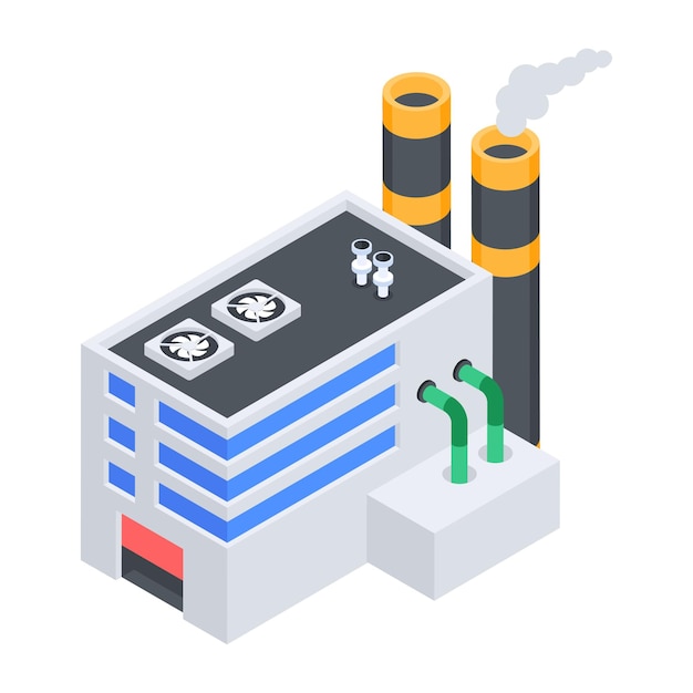 Isometric icon of factory pollution