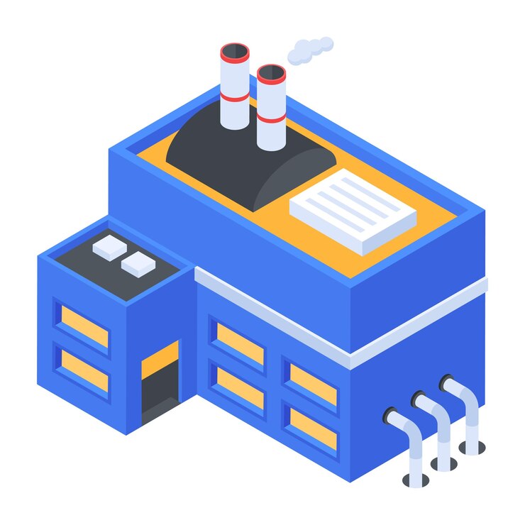 Vector isometric icon of factory pollution