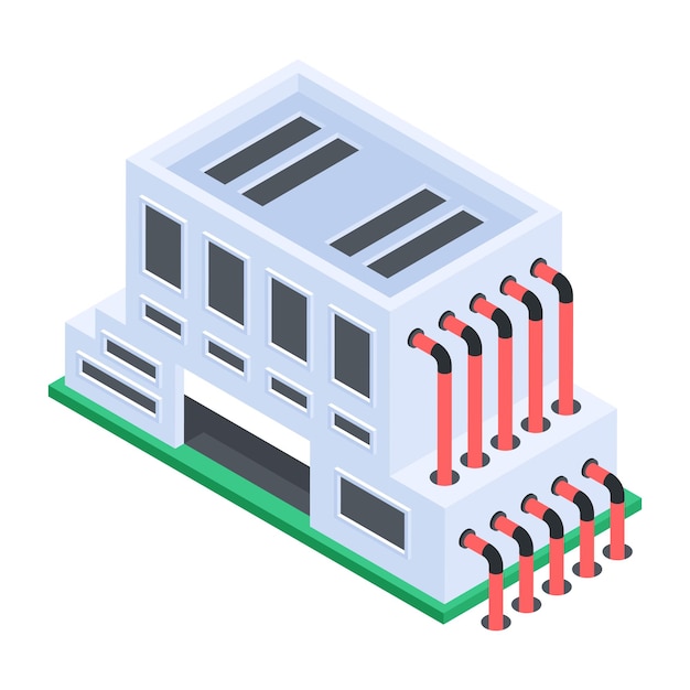 Isometric icon of factory pollution