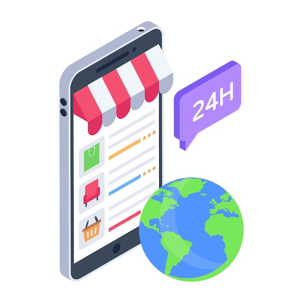 Isometric icon of global shopping