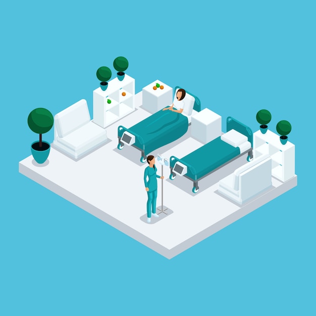 Vector isometric icon of many storey hospital building