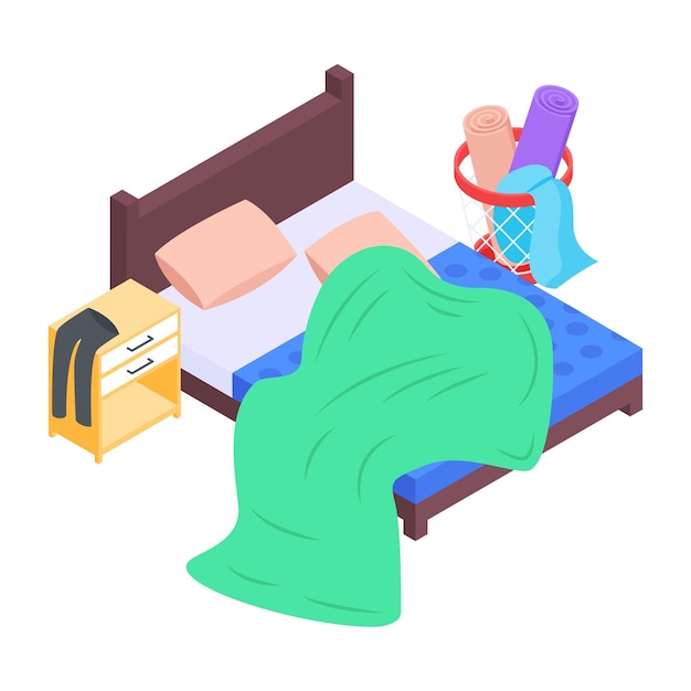 An isometric icon of messy bed