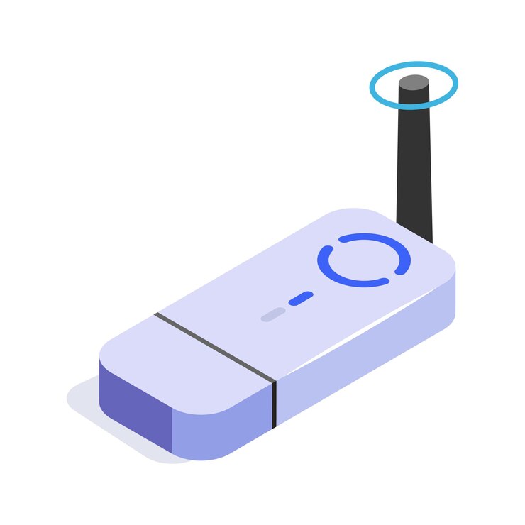 Vector an isometric icon of a modern wifi router with a prominent antenna for strong signal