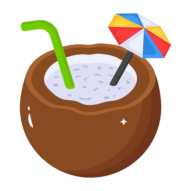 코코넛 워터 비치 음료의 아이소메트릭 아이콘