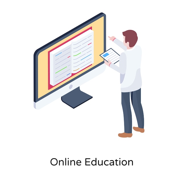 An isometric icon of online education