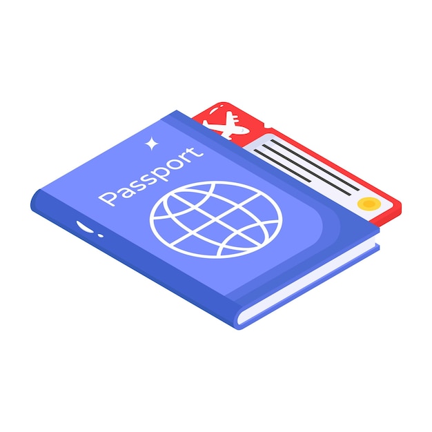 Isometric icon of passport travelling pass and documents