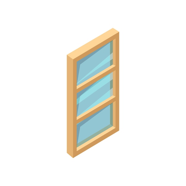 Isometric icon of rectangular wooden window with blue glass Graphic element for website or mobile app Modern 3D style illustration Colorful flat vector design isolated on white background