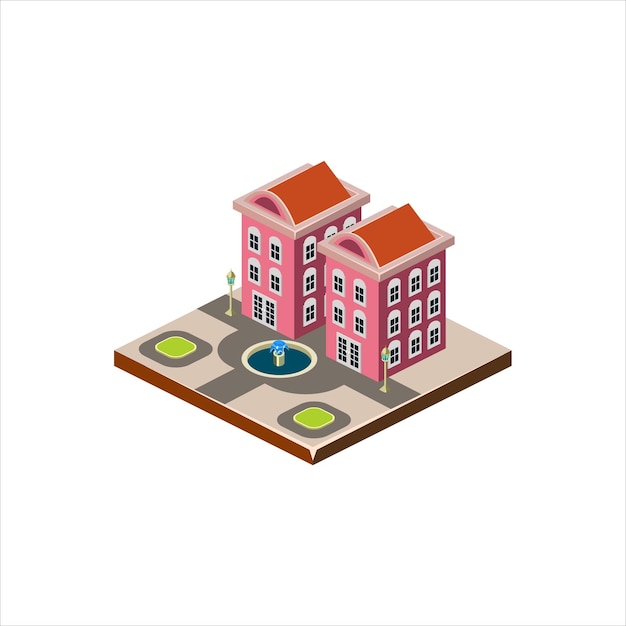 Isometric icon representing modern house with backyard vector