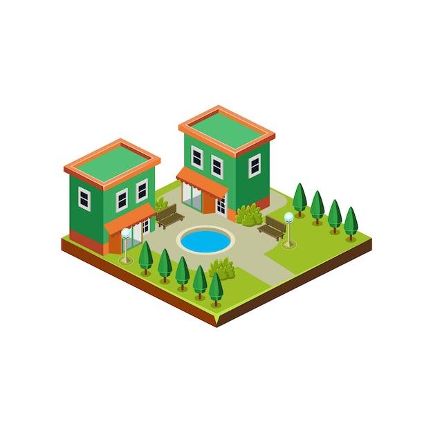 Vector isometric icon representing modern house with backyard vector