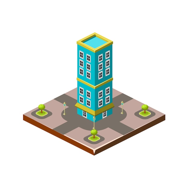 Isometric icon representing modern house with backyard vector