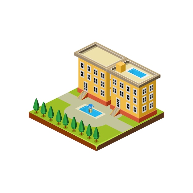 Isometric icon representing modern house with backyard vector