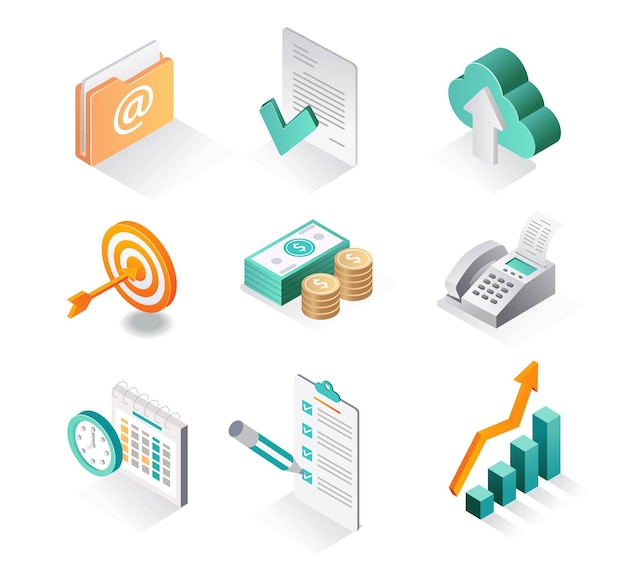 Isometric icon sets business developer and email