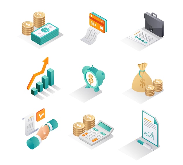 Vector isometric icon sets business and finance developer