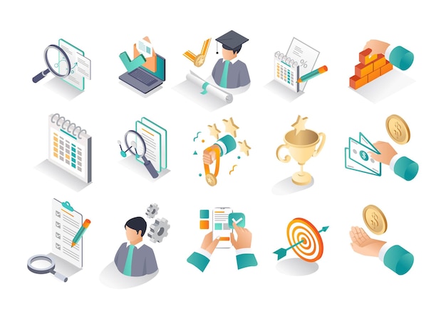 Isometric icon sets education  training and back to school