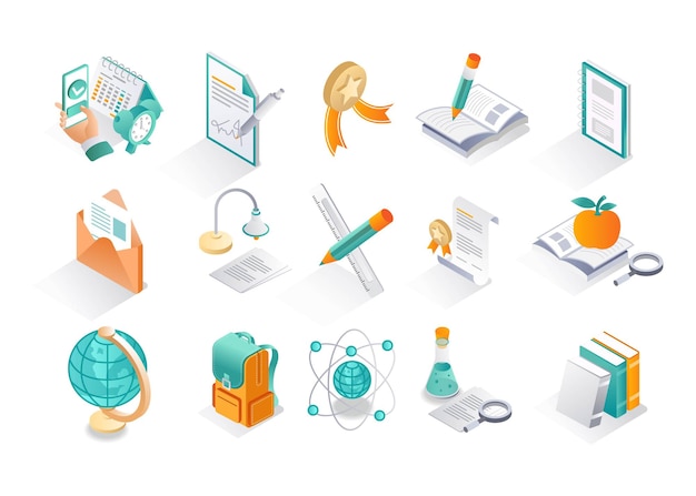 Isometric icon sets education training and back to school