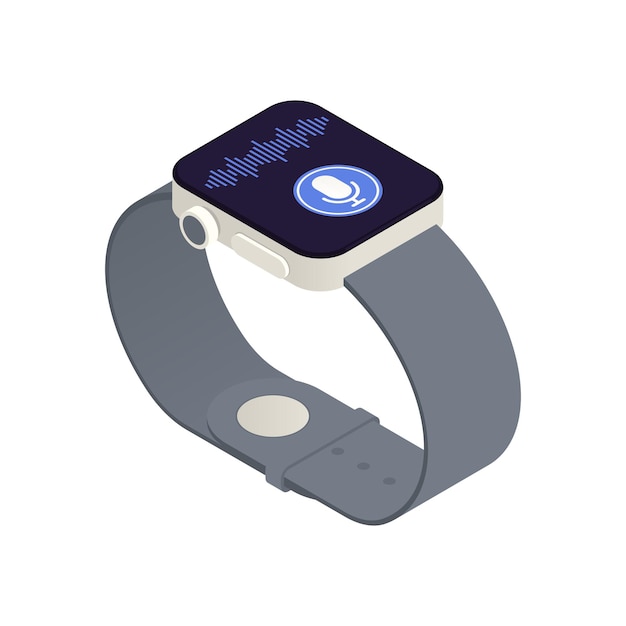 Isometric icon of smart watch with voice assistant on white background vector illustration