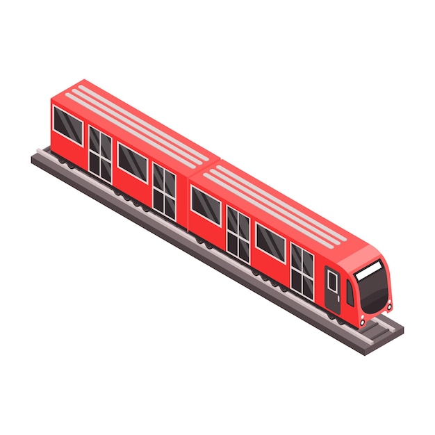 Isometric icon with red subway train on rail track vector illustration