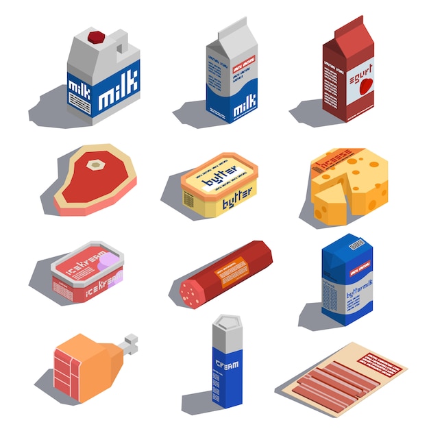 Isometric icons of farm food