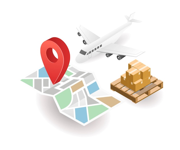 Isometric illustration concept airline delivery location