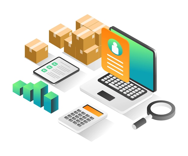 Isometric illustration concept Computer data delivery of goods