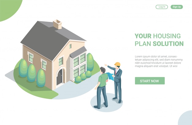 Vector isometric illustration concept of housing plan solution landing page