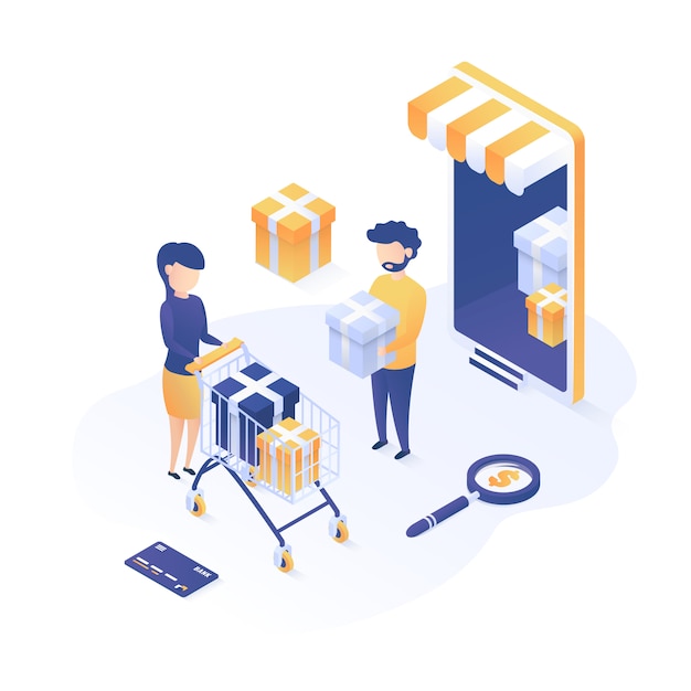 Vector isometric illustration. concept of online shopping.