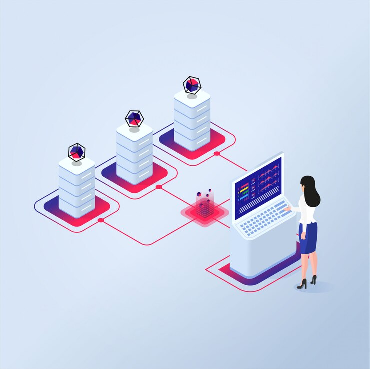 Vector isometric illustration data analysis
