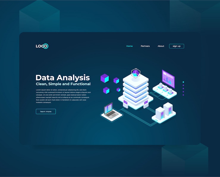 Vector isometric illustration data analysis
