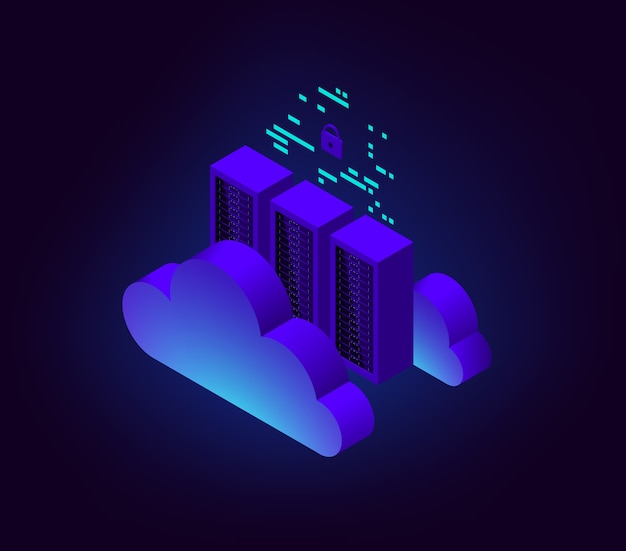 Illustrazione isometrica connessione cloud del data center