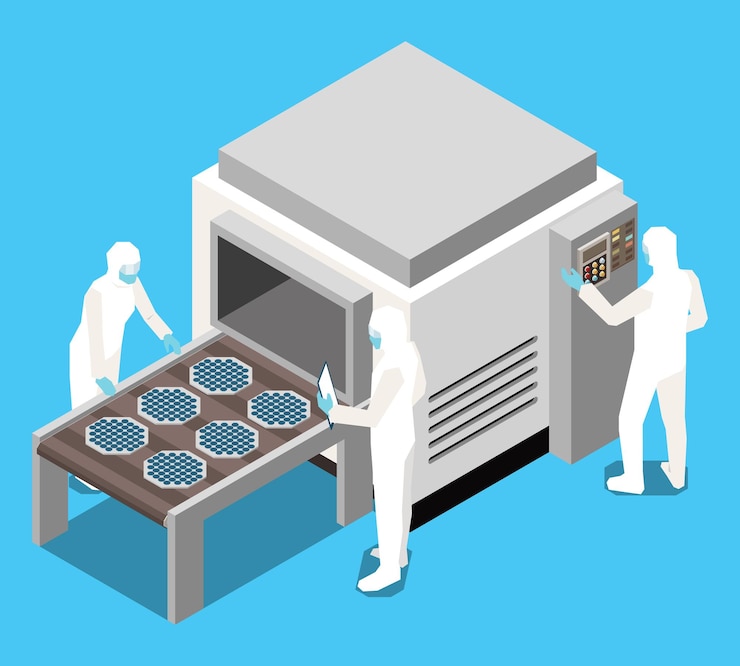 Vector isometric illustration of diverse scientists working in modern laboratories