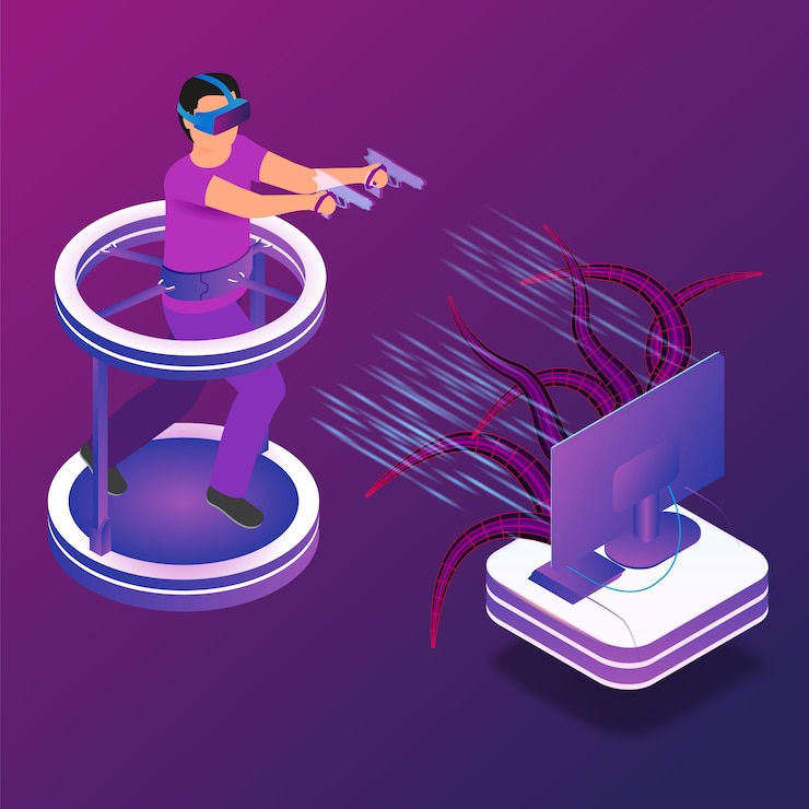 वेक्टर isometric illustration gaming in virtual reality