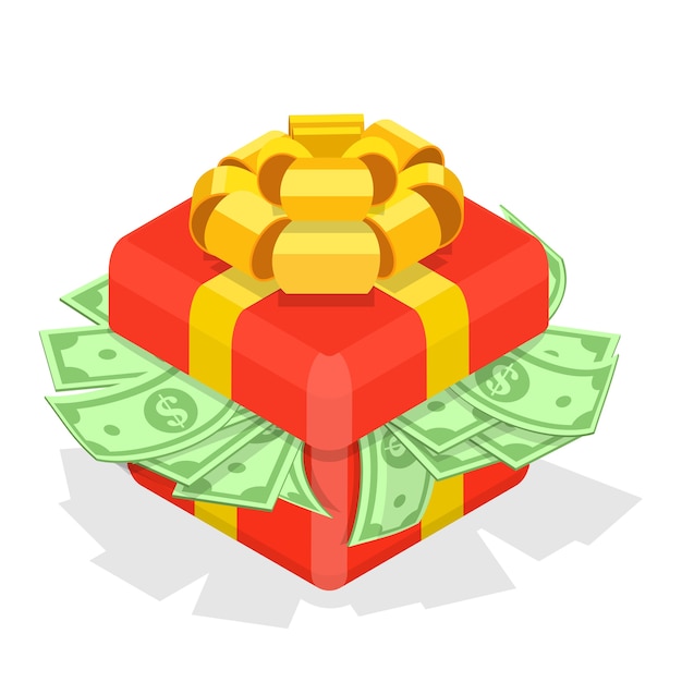 Vector isometric   illustration of gift box with money.