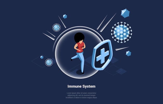 Изометрические иллюстрации концепции иммунной системы человека.