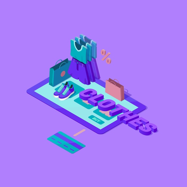 Vector isometric illustration of online shopping process