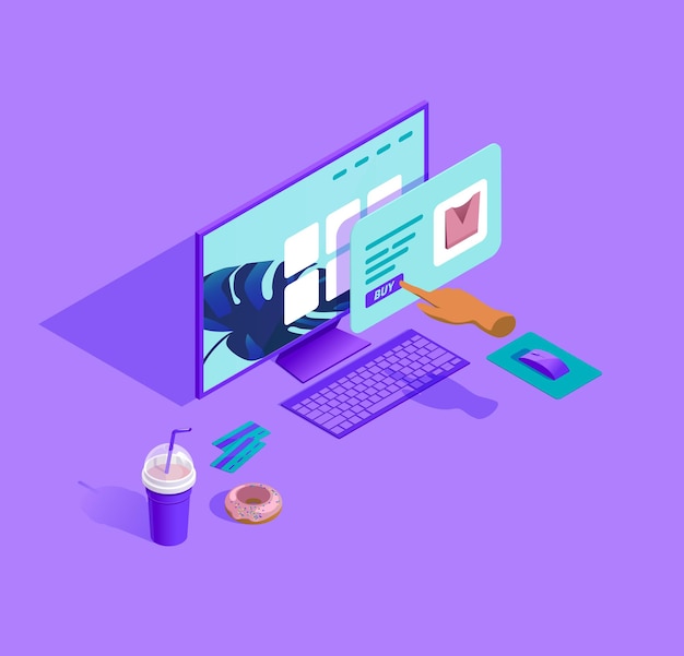 Vector isometric illustration of online shopping process