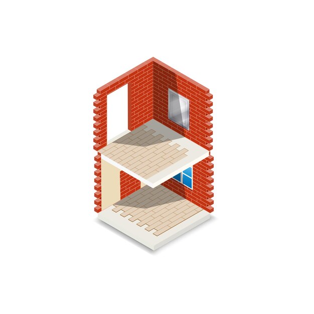an isometric illustration of a red brick wall