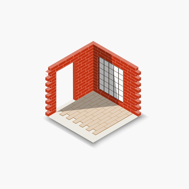 an isometric illustration of a red brick wall
