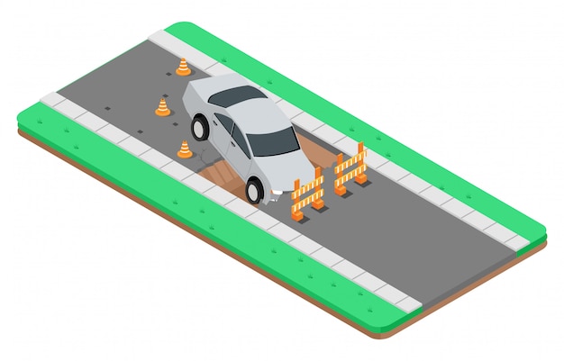 Isometric illustration of road accidents