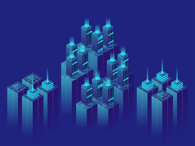 Isometric illustration  server room data center