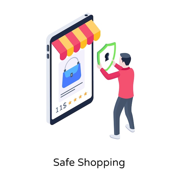 Un'illustrazione isometrica del design modificabile dell'app per lo shopping