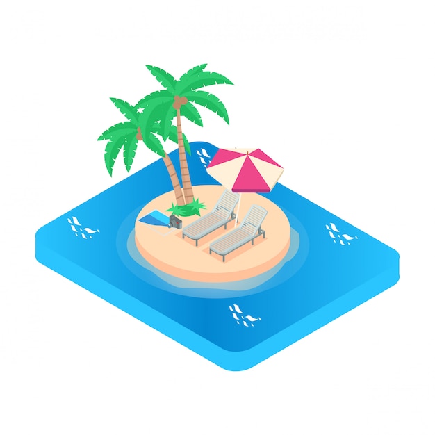 Isometric illustration Vacation icon. Turquoise sea