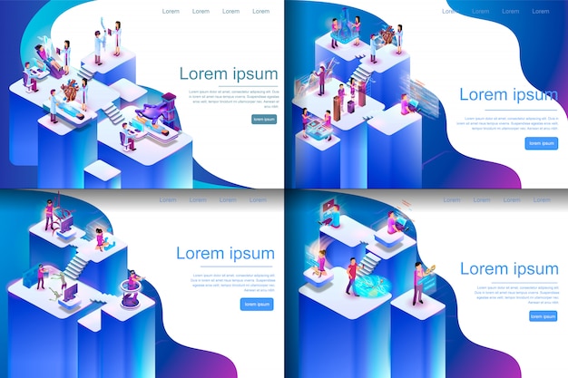 Isometric Illustration Virtual Reality Processes