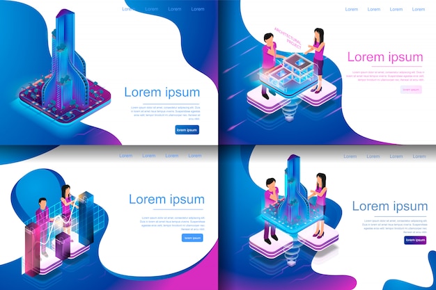 Isometric illustration virtual reality processes