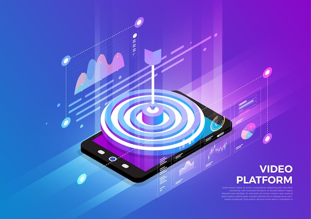 Isometric illustrations design concept mobile technology solution on top with target audience