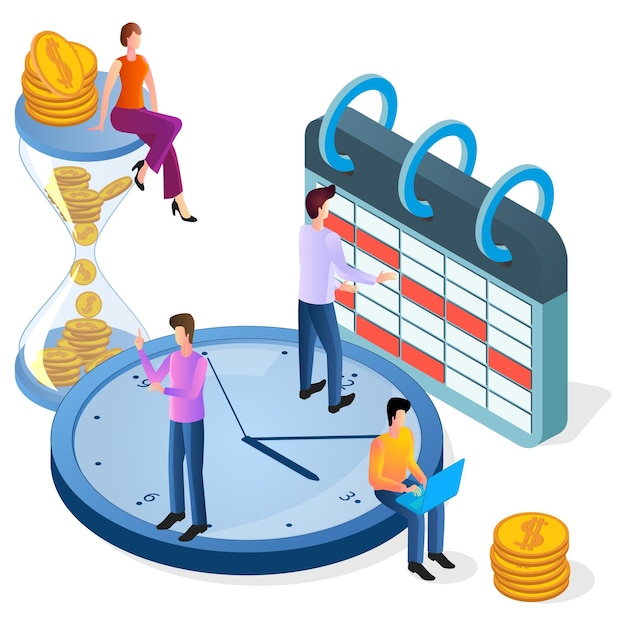 Isometric image of business activity monitoringTime control Time management